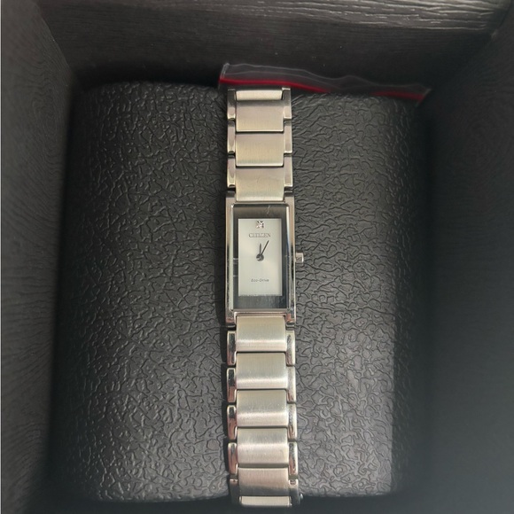 Citizen Axiom Women's Diamond Eco Drive Rectangle Steel Silver 14mm Watch